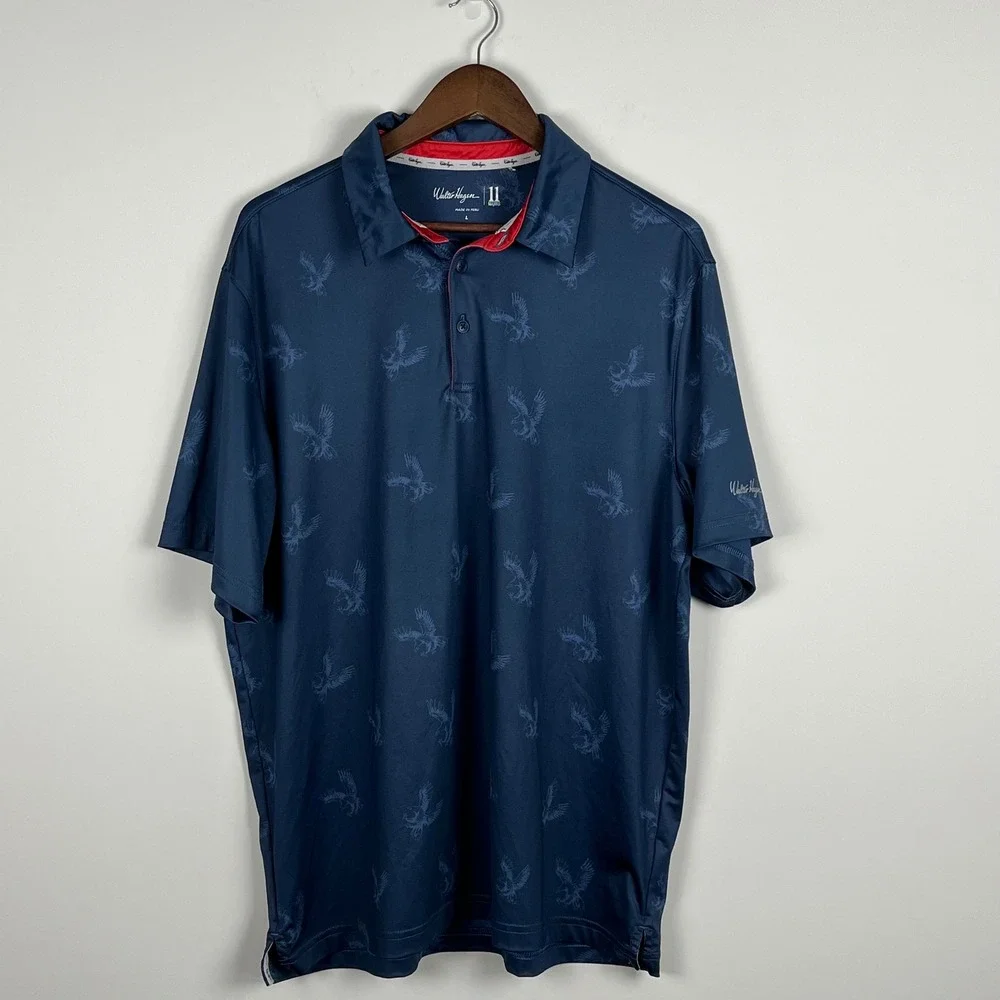 Walter Hagen 11 Majors Mens Navy Blue Eagle Print Golf Polo Shirt Large
